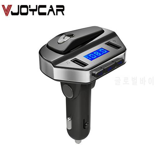 VJOYCAR Wireless FM Transmitter Car Kit Hand-free Phone Calling With Blue-tooth Headset Aux Modulator Car MP3 Player Blue Screen