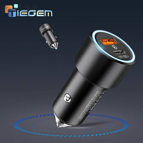 TIEGEM QC3.0 Dual USB Car Charger for iPhone USB Type C PD Quick Charge 3.0 Car Charger For Samsung S9 Xiaomi Sony LG Adapter