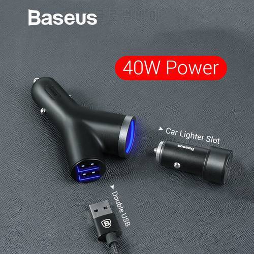 Baseus 40W Car Charger for Universal Mobile Phone Dual USB Car Cigarette Lighter Slot for Tablet GPS 3 Devices Car Phone Charger