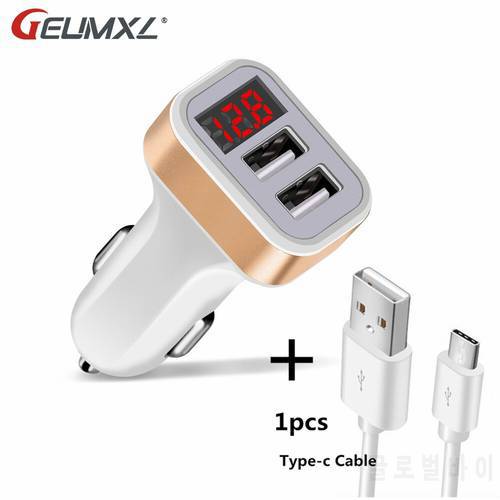 Car Charger Digital Display Dual Port USB Adapter 2.1A Car-Charger Double Type C USB For Samsung Mobile Phone Fast Charging