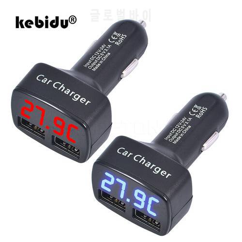 kebidu 4 in 1 5V 3.1A Car Charger Dual USB Ports Adapter Socket For iPhone Tablet PC with Blue Red LED Display Car Charger