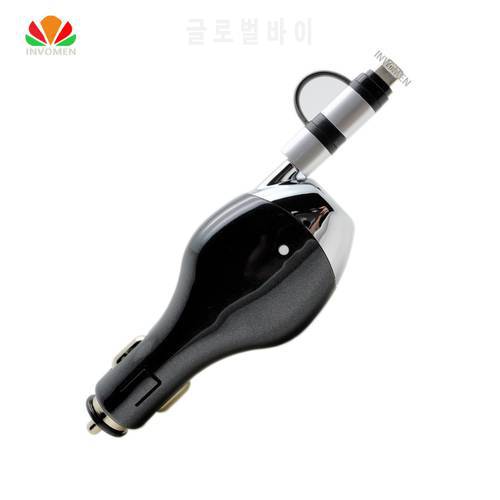 High-grade USB Car Charger 2in1 Retractable Charging Cable Phone Charger 3A Fast Charge For Iphone IPad Tablet Samsung mobile