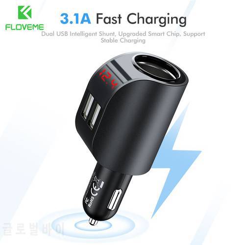 Floveme Dual USB Car Charger For Phone Digital Display Cigarette Lighter Fast Charger Adapter Charging For Phone Xiaomi chargeur