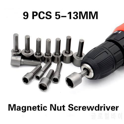 9 Pcs Set 5-13mm Nut Screwdriver Screwdriver Set Hexagon Socket Sleeve Nozzle Wrench Set Powerful Sleeve Drill Pow