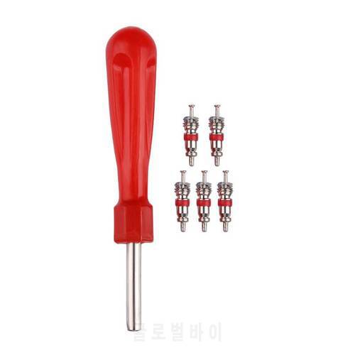5pcs Valve Cores with Car Bicycle Tyre Tire Valve Core Remover Repair Tool