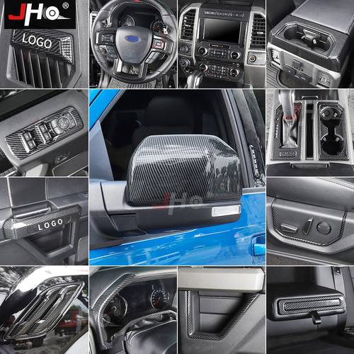 JHO Whole set Pickup Accessories ABS Carbon Fiber Grain Interior Decor Bezel Cover Trim Kit For Ford F150 Raptor 2017 2018 2019
