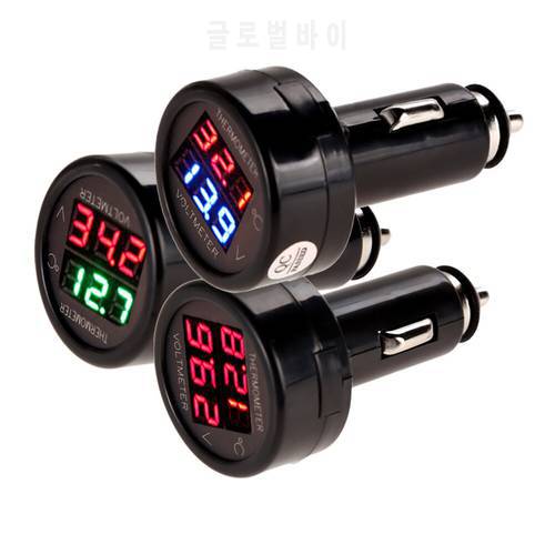 Auto Car seal Voltmeter with Cigarette Lighter Type LED Automovil Dual Digital Thermometer Voltmeter High-precision DC 12-24V
