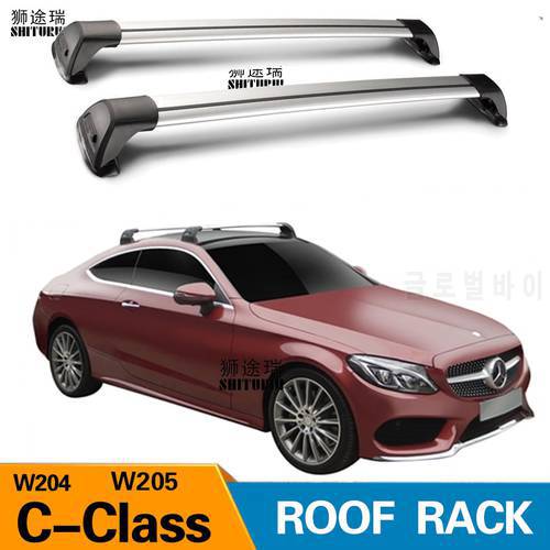 2 pcs For Mercedes-Benz C-Class W205 W204 2007+ roof bar car special aluminum alloy belt lock Led shooting RACK CORSS rack 2018