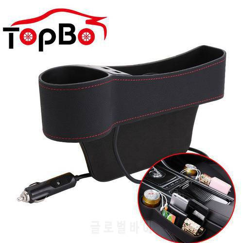Auto Car Seat Gap Organizer PU Leather Storage Box Cup Holder Car Seat Side Slit Pocket Storage Bag With Dual USB Charger Ports