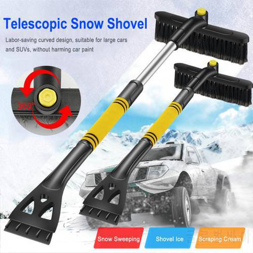 Long Car Snow Shovel 360 Degree Ice Scraper With Brush For Car Windshield Snow Remove Frost Adjustable Broom Car Deicing Tool
