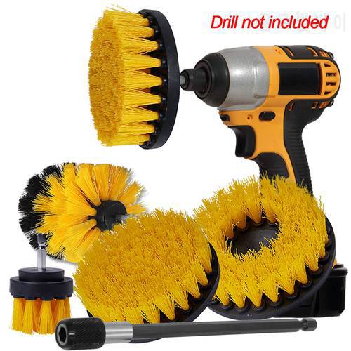 4Pcs Power Scrubber Drill Brush + 1pc 15cm Extension Tube Car Wheel Brushes for Rims Washing Bathroom Tub Shower Cleaning