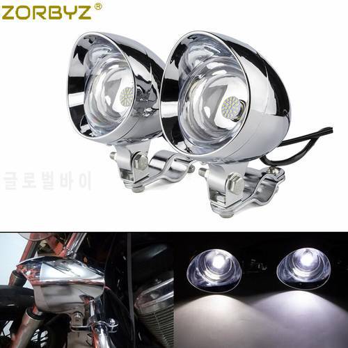ZORBYZ 1 Set Motorcycle Chrome LED Bullet Passing Spot Fog Light With Roll Cage Guard Bar Tube Mount Bracket Clamp