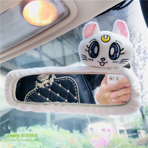 Adorable cat car rearview mirror cover cute creative Korean character mirror cartoon reversing decoration female