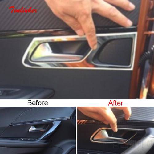 Tonlinker Interior Car Four Door Handle Cover sticker For Peugeot 2008 2020 Car styling 4 PCS Stainless steel Cover Stickers