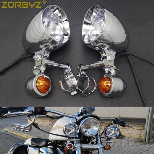 ZORBYZ Chrome Motorcycle Turn Signal Driving Passing Spot Fog lights Bar For Harley Touring Chopper Custom