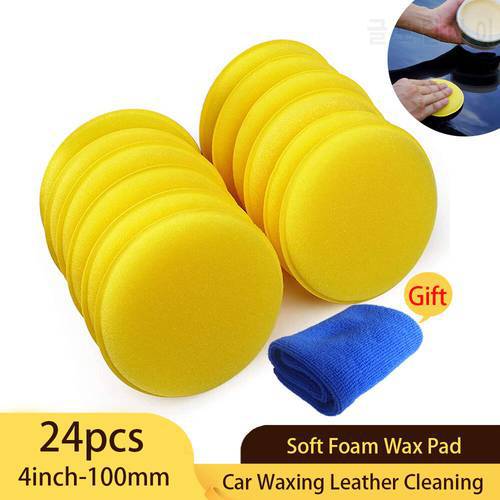 24 PCS 4 Inch Car Ultra Soft Foam Detailing Wax Applicator Pad Round Foam Sponge Cleaning Tool With Free Wash Microfiber Towel