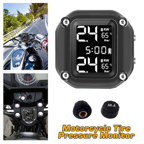 Motorcycle TPMS Motor Tire Pressure Tyre Temperature Monitoring Alarm System With 2 External Sensors USB Charging Alarm System