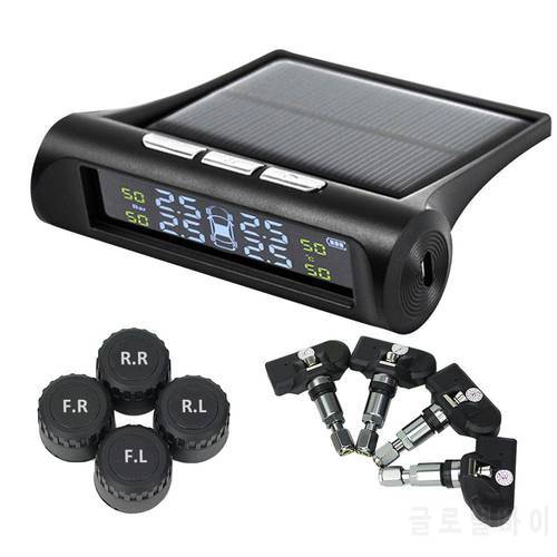 TPMS Tire Pressure Monitoring System Solar or USB Powered with External and Internal Sensors Real-time Display 6 Alarm Modes
