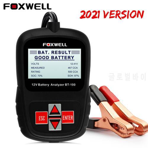 FOXWELL BT100 Pro 12V Car Battery Diagnose Tool 100-1100CCA 12V Digital Battery Analyzer Car Battery Tester pk BA201 BA301