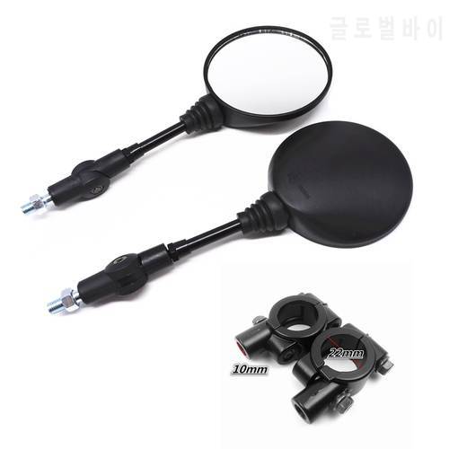 Black Universal Anti-fall Folding Round Mirror Motorcycle Side MirrorScooter E-Bike Rear View Mirrors Back Side Mirror 10mm