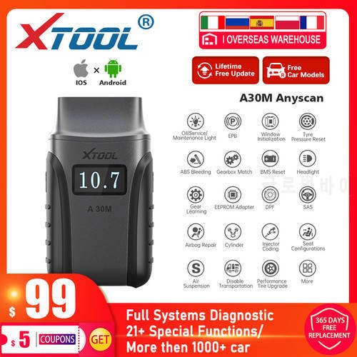 XTOOL Anyscan A30 OBD2 Car Diagnostic Tool for Andriod/IOS Car Code Reader Full System Diagnostic Scanner Lifetime free update