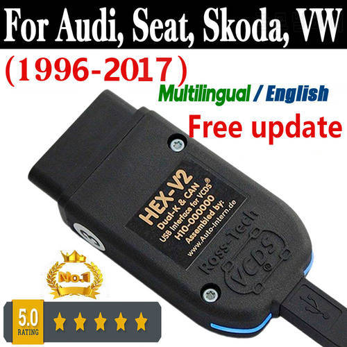 VAGCOM 21.9 VAG COM 22.3 VCDS HEX V2 OBD2 Scanners FOR VW AUDI Skoda Seat Cars From 1996-2017 VAG 22.3 English Polish Atmega162