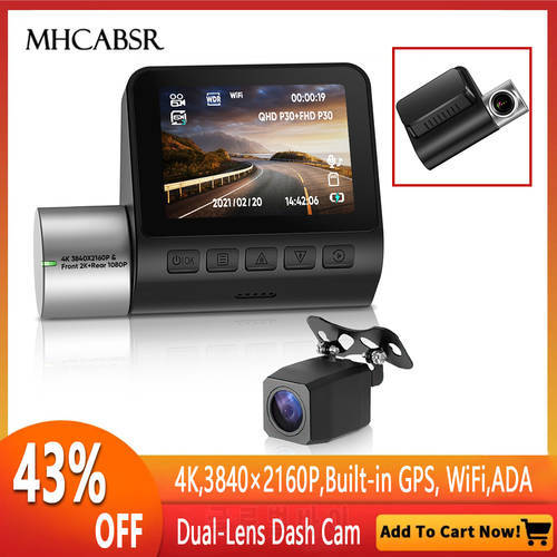 4K Dash Cam Pro Plus 3840*2160P WiFi GPS ADAS Car Camera Car DVR Support Rear 24H Parking Support Rear Cam 140 FOV Auto Recorder