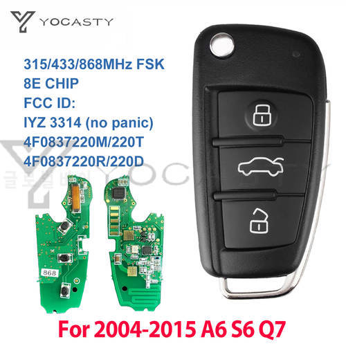 YOCASTY 3 Buttons Remote Fob Flip Key 8E Chip 315 434 868 MHZ For 2006 -2015 A6 Q7 S6 IYZ 3314 4F0837220R 4F0837220M 4F0837220T