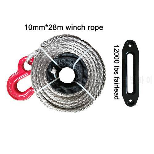 10MM * 28M Synthetic Winch Line / UHMWPE Rope With Hook and 12000 LBS Aluminum Hawse Fairlead