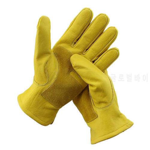 Mens Motorcycle Gloves Cowhide Leather Yellow Racing Motorbike Biker Gloves Motorcycle Accessories