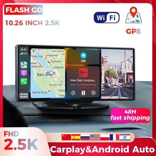 4K Carplay&Android Auto WiFi GPS AUX 10.26 inch Video Recorder Car Mirror Rearview Camera Connection Navi Bluetooth