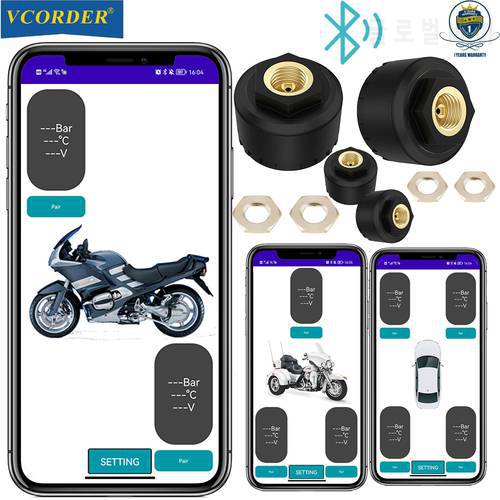 Bluetooth 5.0 TPMS Car Tire Pressure Sensors Motor Monitor System With 2/3/4 Sensors For IOS Android APP Display Monitoring Alar