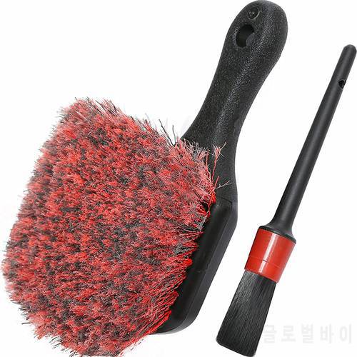 2Pcs Wheel Tire Brush Soft Bristle Car Wash Brush Plus Detailing Brush Cleans Accessories Tires Washing Tool For Car Motorcycle