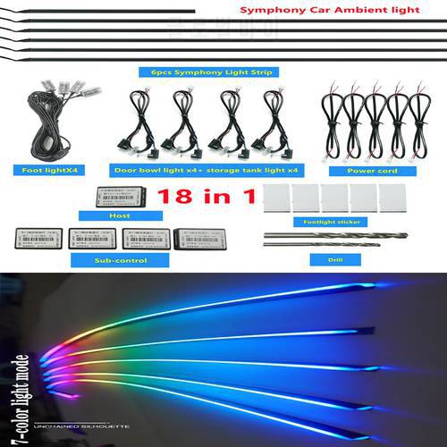 18 in 1 Symphony car Ambient lights RGB car interior Acrylic light guide fiber optic Universal Car decoration atmosphere lights