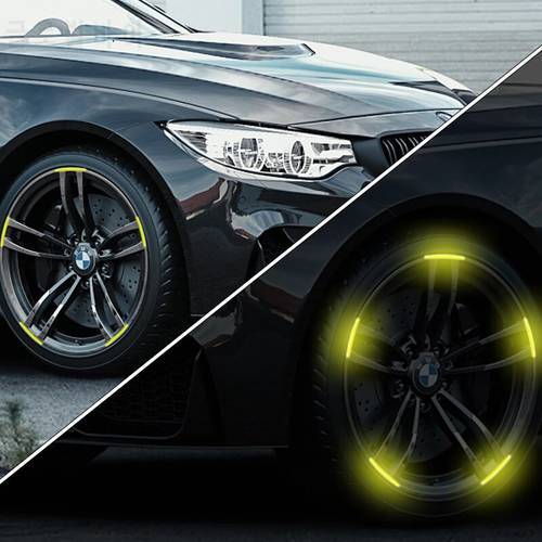 Car Warning Sticker Tire Rim Luminous Reflective Decoration Strips for Night Safety Driving Wheel Hub Reflective Stickers Set