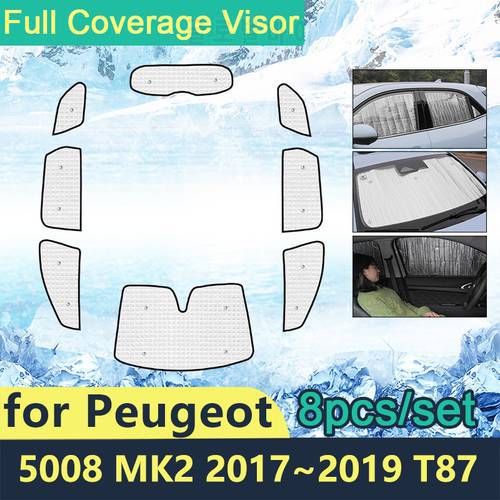 Full Cover Sunshades For Peugeot 5008 MK2 2017 2018 2019 T87 Car Sun Protection Windshields Side Window Visor Shaby Accessories
