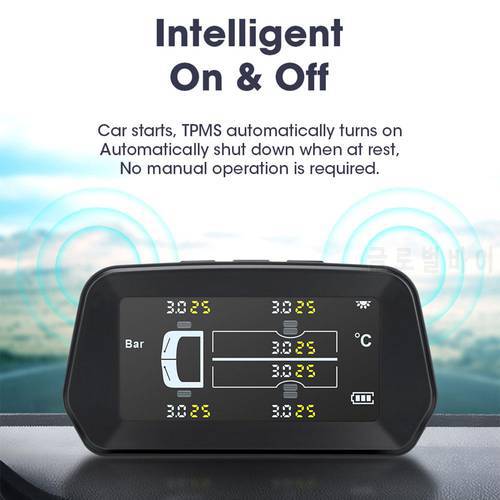 Alarm Tire Pressure Sensor Reliable Durable Monitoring System Solar Power Auto Security Tyre Pressure Control TPMS for 6 Tires