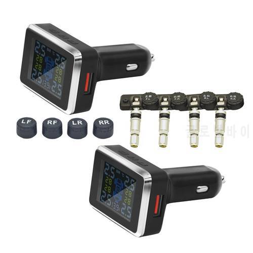 Car Tire Pressure Monitoring System TPMS W/4Pcs Sensors USB Port 0-6Bar High Precision Tyre Alarm Auto Alarm Fit for MPV RV SUV