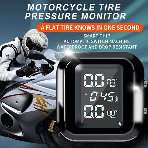 Motorcycle IP67 Waterproof TPMS Wireless Tire Pressure Monitoring and Alarm System Magnetic Charging Belt with 2 External Sensor
