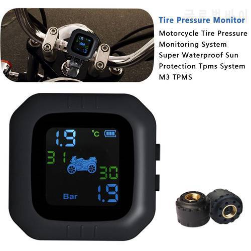 Waterproof Motorcycle Tire Pressure Monitoring System TPMS External Sensor LCD Display High Precision Tire Pressure Alarm