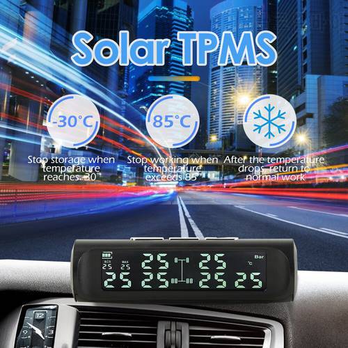 LCD Display Tire Tyre Pressure Monitoring Alarm System AN-07 Solar Truck TPMS Monitor External Pressure Sensor