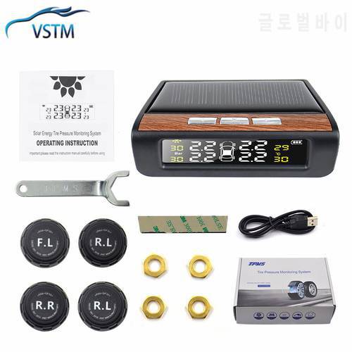 Smart Car TPMS Tyre Pressure Monitoring System Solar Power charging Digital LCD Display Auto Security Alarm Systems Free Shippin