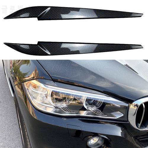 2pcs Glossy Black Headlight Eyebrow Eyelid for BMW X5 X6 F15 F16 2014-2018 Plastic Head Lamp Decoration Protection Accessories
