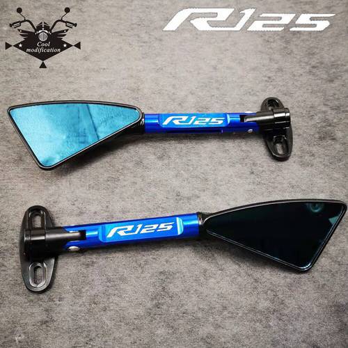laser logo CNC Aluminum Motorcycle Rear View Mirrors Blue Anti-glare Mirror for Yamaha YZFR125 YZF R125