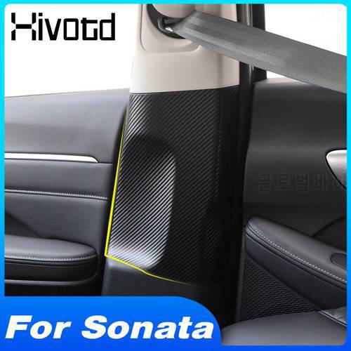 Car Seat Belt Anti-scratch Sticker Interior Decoration Accessories B-Pillar Pu Leather Protect Pad For Hyundai Sonata 2021-2020