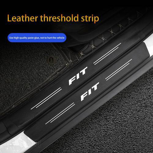 4pcs Car Door Sill Protector Stickers For Honda Fit Life Leather Carbon Fiber Decor Decal Tuning Accessories