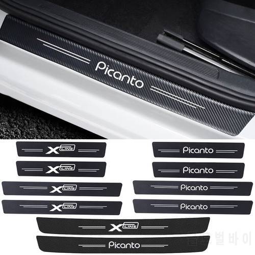 4pcs Carbon Fiber Car Door Sill Threshold Stickers Protective Film for KIA Picanto X Line Emblem K5 K3 Sportage Ceed RIO 2 3 4