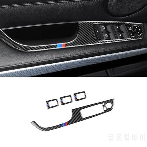4PCS Car Window Switch Lift Panel Button Frame Cover Trim Decorative Stickers Interior Accessories For BMW E90 3 Series 2005-12