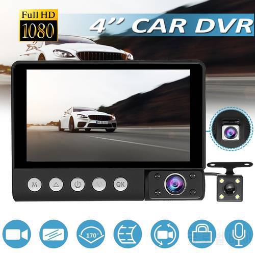 C9 3 Lens Car DVR Camera 4 Inch 170Degree HD LCD 1080p Real-time Loop Recording IR Night Vision Dash Cam Driving Video Recorder