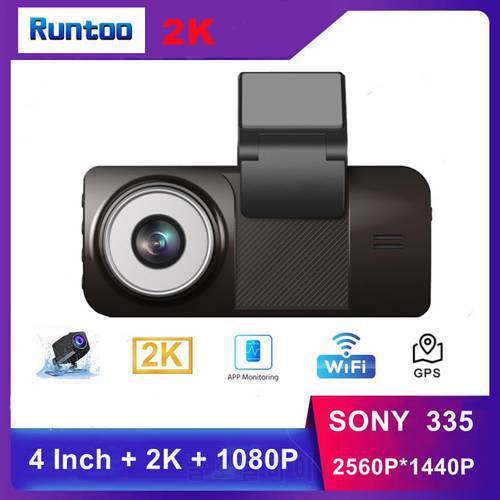 4Inch Car DVR Camera 2K WiFi GPS Dash Cam Rear View Camera HD 1080P Drive Recorder Dual Lens Front and Rear 24H Parking Monitor